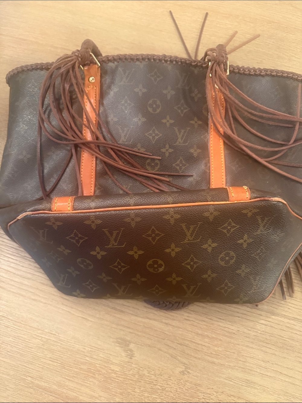 Vintage Boho Bags Louis Vuitton Brown Monogram Canvas Tote Bag with Tan Trim - Picture 3 of 8